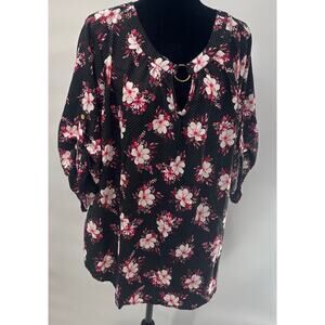 Women's Mileage Long-sleeved Tunic Shirt Black Floral 1X